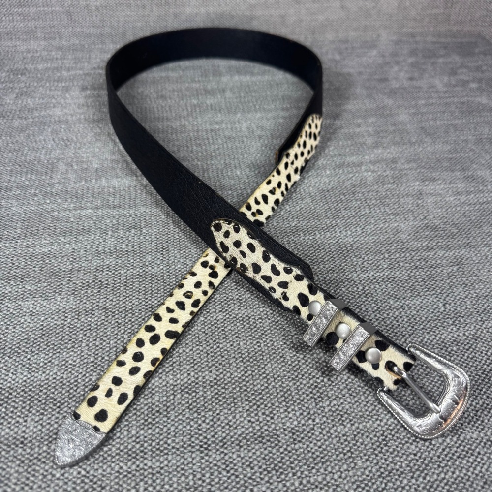 Urban Outfitters Black Leather Calf Hair Dalmatian Western Cowgirl Belt Medium